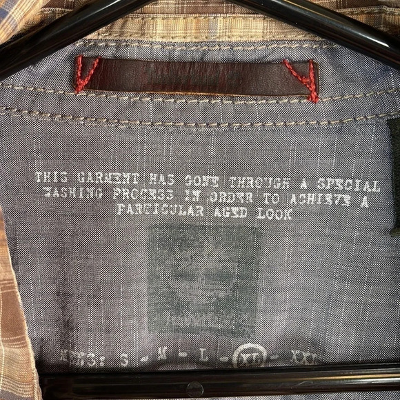 TIMBERLAND Mens Aged Washed Plaid Shirt Tan Brown Organic Cotton Long Sleeve XL - Picture 9 of 13